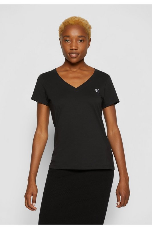 CALVIN KLEIN Tshirt Basique Col V Stretch  -  Calvin Klein - Femme BAE CK Black 1062730