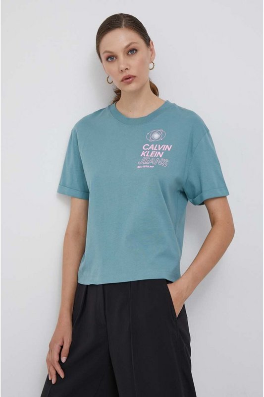 CALVIN KLEIN Tshirt Coton Bio  -  Calvin Klein - Femme CAX Arctic / Neon Pink 1062742