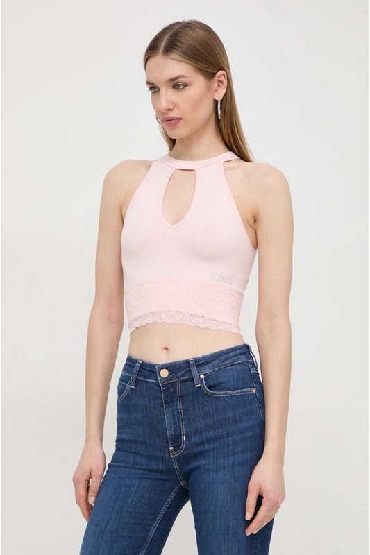 GUESS Top Crop Stretch  -  Guess Jeans - Femme G6K8 WANNA BE PINK Photo principale