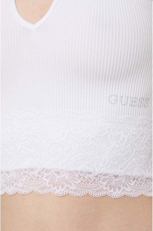 GUESS Top Crop Stretch  -  Guess Jeans - Femme G011 Pure White Photo principale