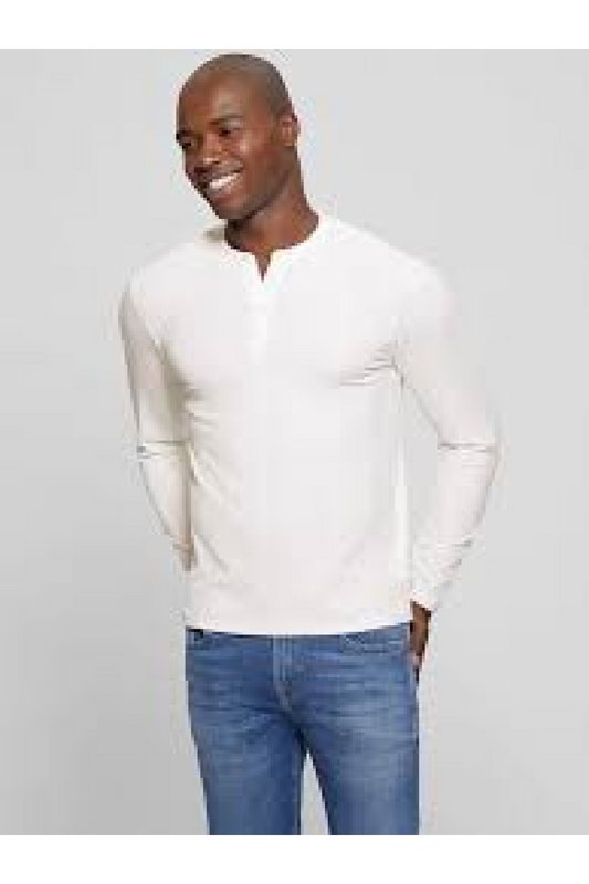 GUESS Tshirt Ml Ctel Col Mao  -  Guess Jeans - Homme G018 SALT WHITE Photo principale
