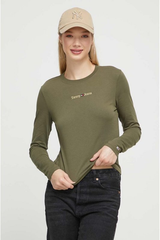 TOMMY JEANS Tshirt Ml Coton Logo Brod  -  Tommy Jeans - Femme MR1 Drab Olive Green 1062877
