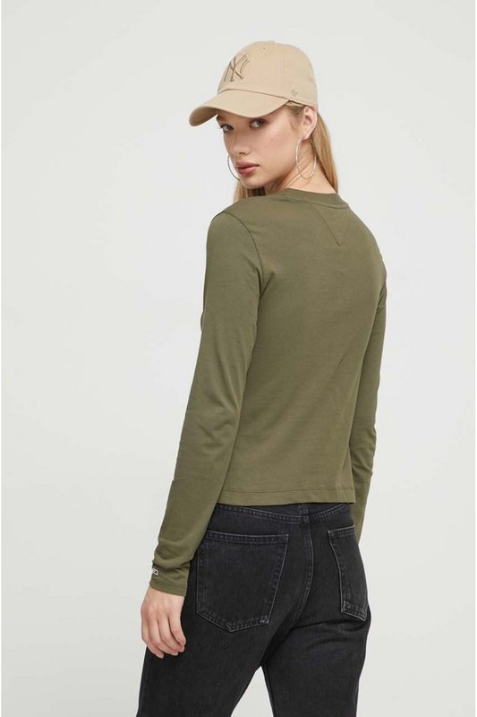 TOMMY JEANS Tshirt Ml Coton Logo Brod  -  Tommy Jeans - Femme MR1 Drab Olive Green Photo principale