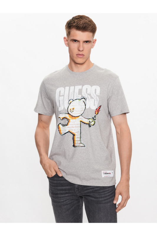 GUESS Tshirt Regular Collab Banksy  -  Guess Jeans - Homme LHY LIGHT HEATHER GREY M Photo principale