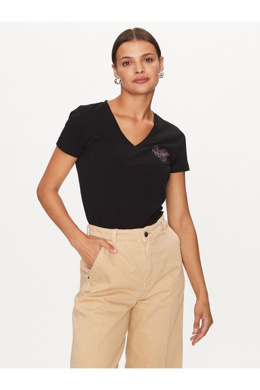 GUESS Tshirt Coton Stretch  Logo Strass  -  Guess Jeans - Femme JBLK Jet Black A996 1062895