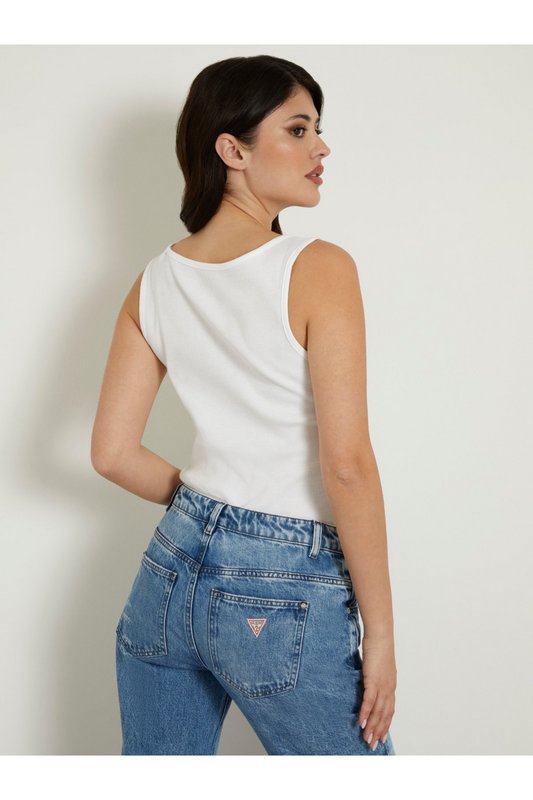 GUESS Dbardeur Ctel Coton Logo Strass  -  Guess Jeans - Femme G011 Pure White Photo principale