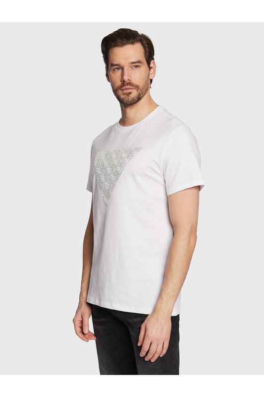 GUESS Tshirt Logo Triangle Textur  -  Guess Jeans - Homme G011 Pure White Photo principale
