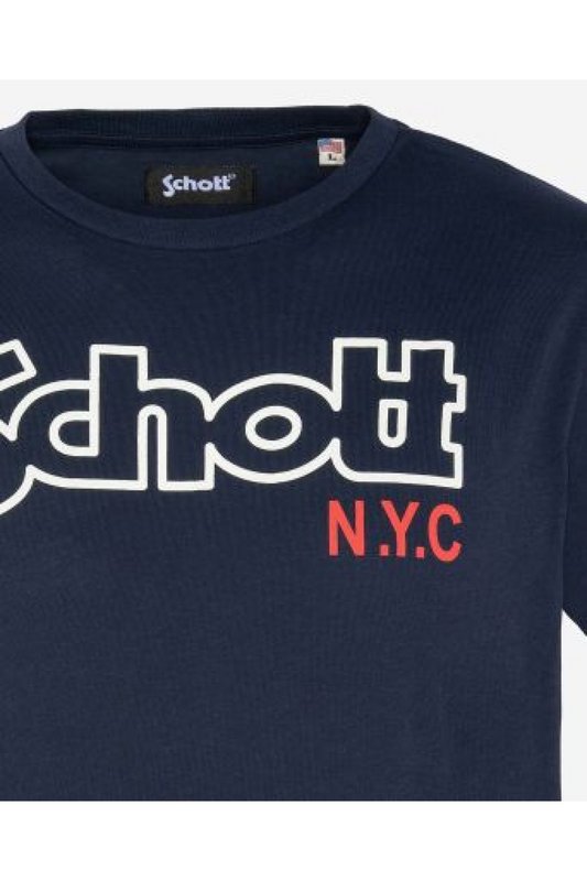 SCHOTT Tshirt Coton Logo Print Vintage  -  Schott - Homme NAVY Photo principale