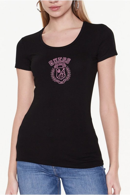 GUESS Tshirt Moulant  Logo Brod  -  Guess Jeans - Femme JBLK Jet Black A996 1063017