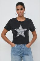 GUESS Tshirt Coton Motif toile Strass  -  Guess Jeans - Femme JTMU JET BLACK MULTI
