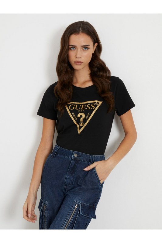 GUESS Tshirt Stretch Logo Triangle  -  Guess Jeans - Femme JBLK Jet Black A996 Photo principale