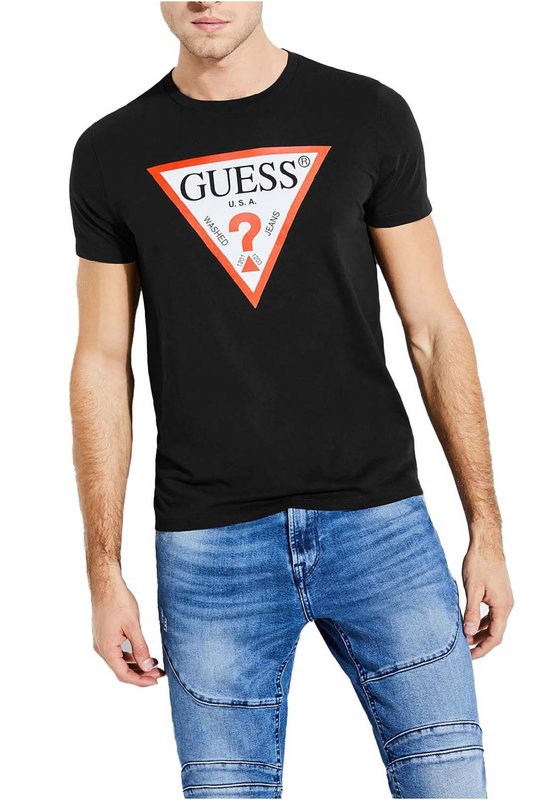 GUESS Tee Shirt Iconique En Coton   -  Guess Jeans - Homme JBLK Jet Black A996 1063135
