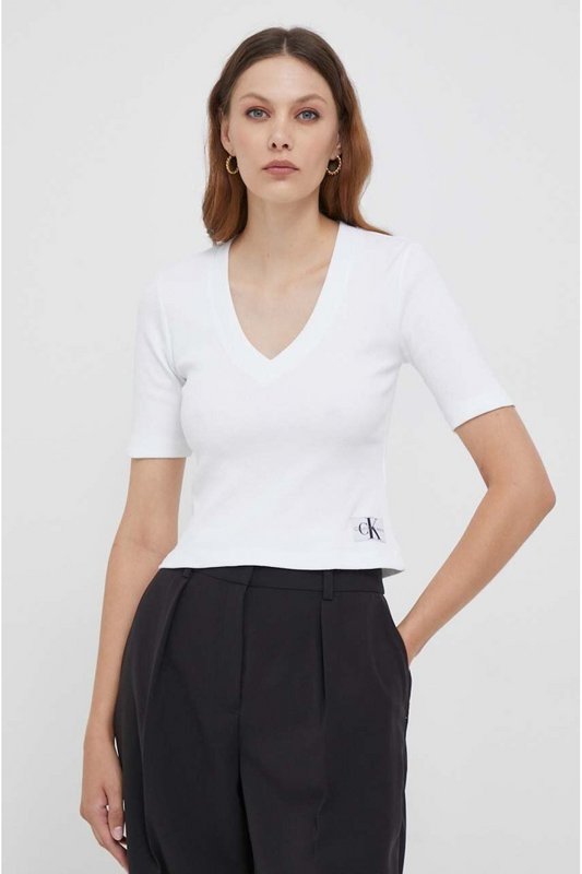 CALVIN KLEIN Tshirt Cotel Col V  -  Calvin Klein - Femme YAF Bright White 1063169