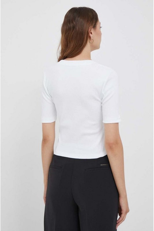CALVIN KLEIN Tshirt Cotel Col V  -  Calvin Klein - Femme YAF Bright White Photo principale