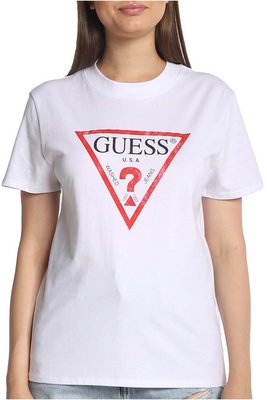 GUESS Tshirt 100% Coton Logo Dlav  -  Guess Jeans - Femme G011 Pure White