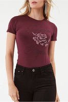 GUESS Tshirt Stretch Logo Strass  -  Guess Jeans - Femme A502 MYSTIC WINE