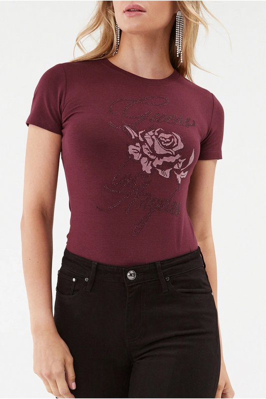 GUESS Tshirt Stretch Logo Strass  -  Guess Jeans - Femme A502 MYSTIC WINE 1063193