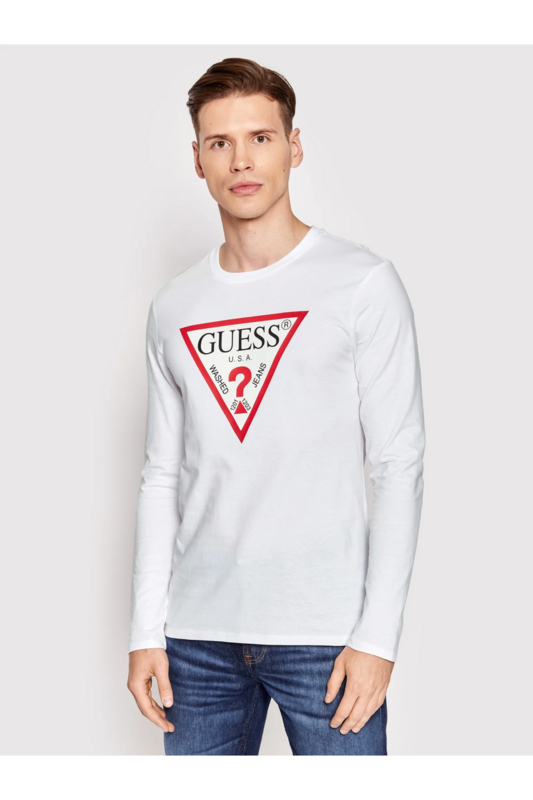 GUESS Tshirt Ml Slim Fit Logo Iconique  -  Guess Jeans - Homme G011 Pure White 1063202