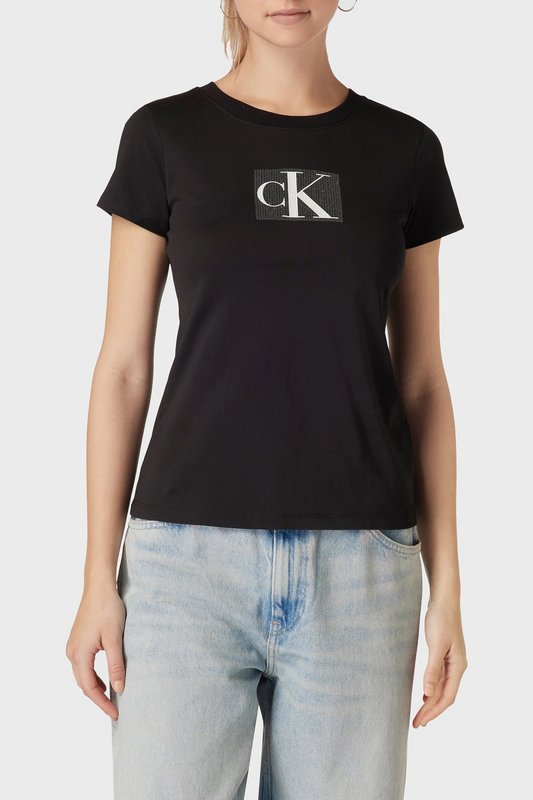 CALVIN KLEIN Tshirt Slim Logo Sequins  -  Calvin Klein - Femme BEH Ck Black 1063217