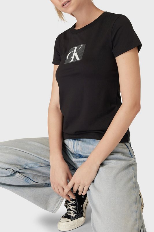 CALVIN KLEIN Tshirt Slim Logo Sequins  -  Calvin Klein - Femme BEH Ck Black Photo principale