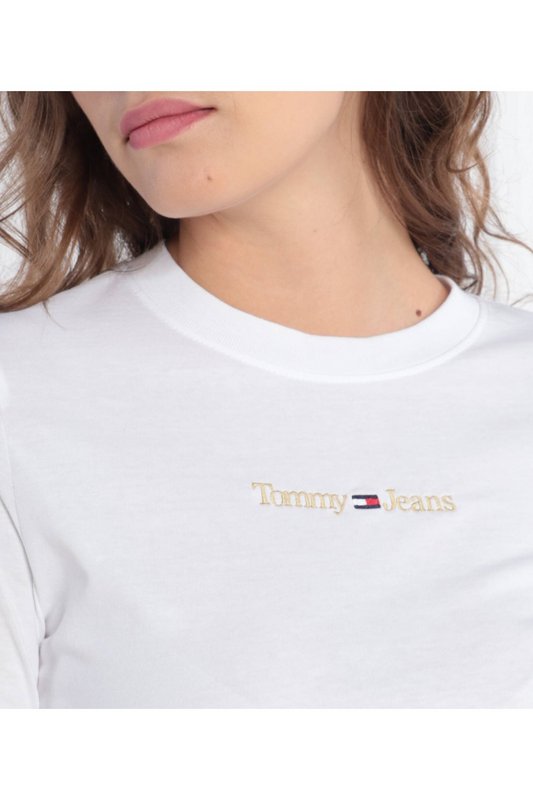 TOMMY JEANS Tshirt Ml Coton Logo Brod  -  Tommy Jeans - Femme YBR White Photo principale