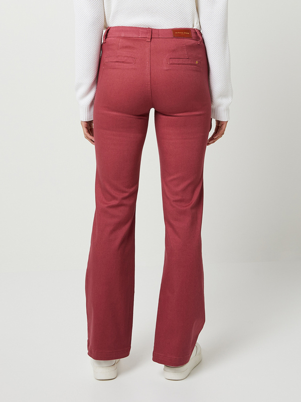 LA PETITE ETOILE Pantalon Flare En Coton Stretch Poches Plaques Devant Rose fonc Photo principale