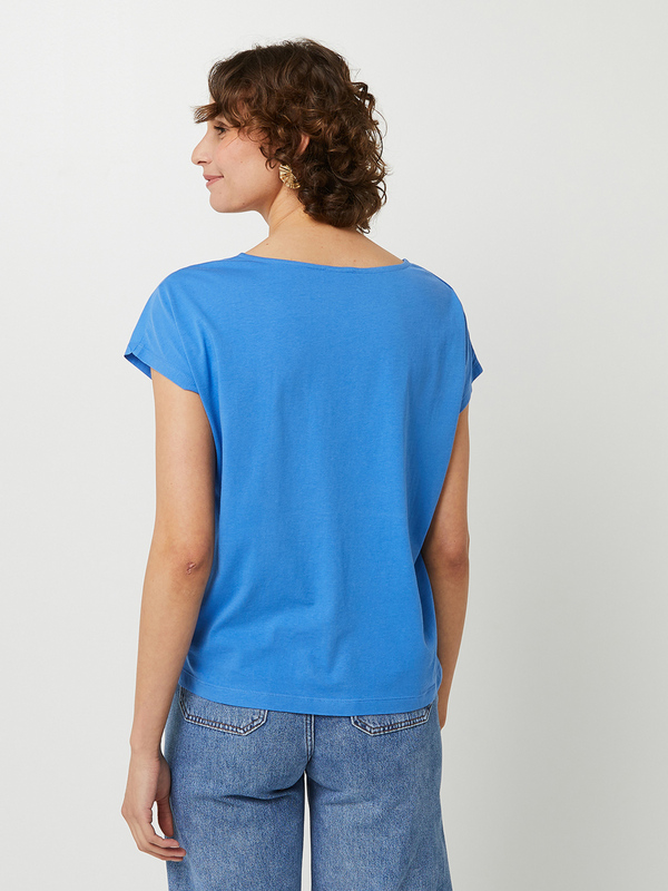 S OLIVER Tee-shirt Bimatire Uni Avec Broderie Anglaise Bleu Photo principale
