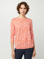 S OLIVER Tee-shirt Loose Fluide Manches 3/4 Fleurs Stylises Corail
