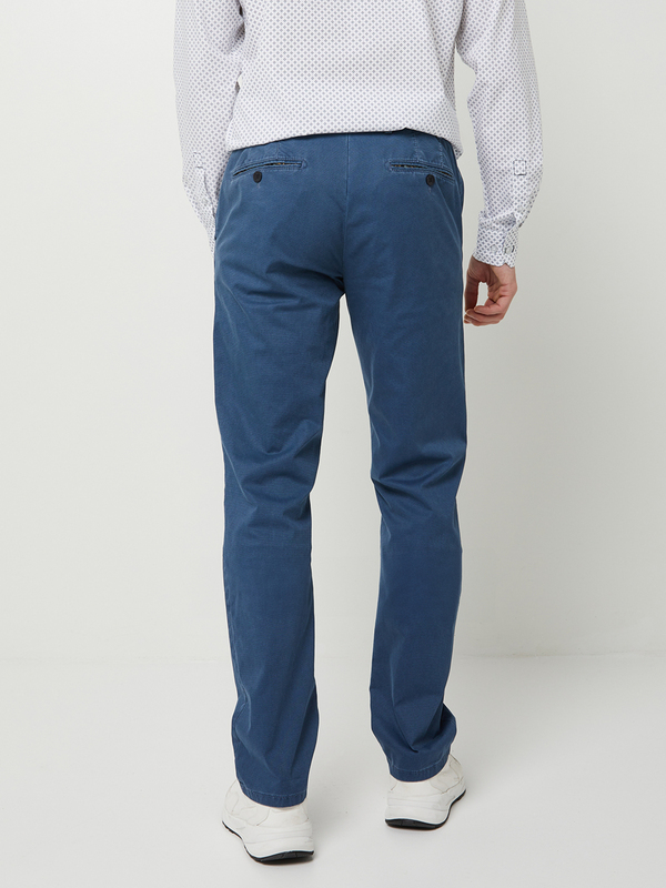 MEYER Pantalon Chino En Coton Stretch Uni Bleu Photo principale