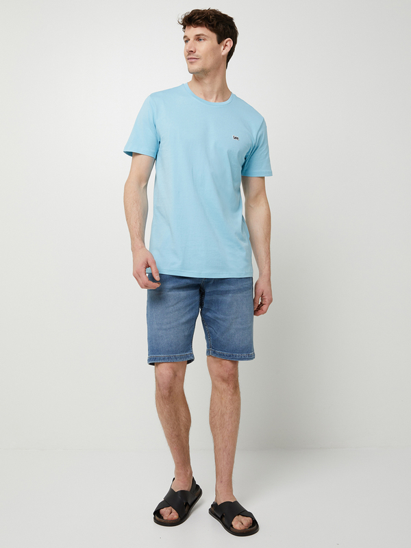 LEE Tee-shirt 100% Coton Uni Mini Logo Bleu turquoise Photo principale