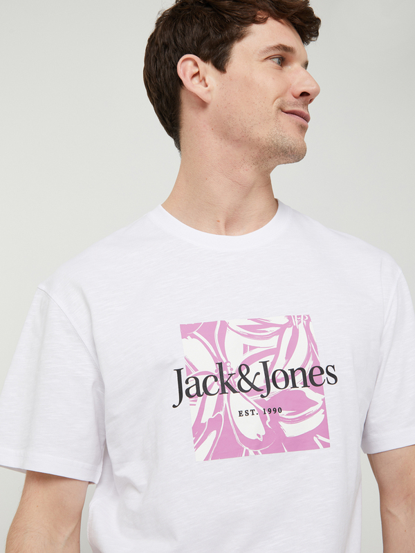 JACK AND JONES Tee-shirt Logo 100% Coton Flamm Blanc Photo principale
