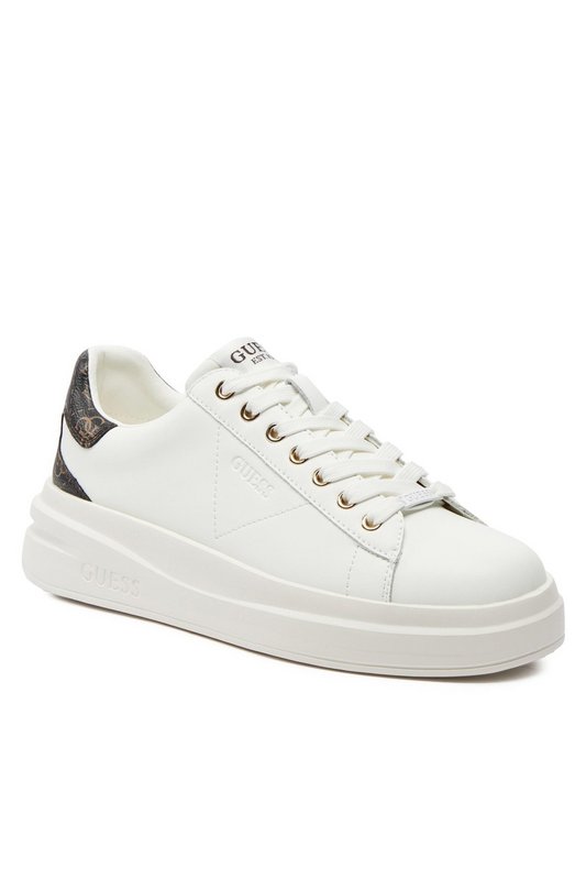 GUESS Sneakers Basses Cuir Elbina  -  Guess Jeans - Femme WHITE BROWN Photo principale