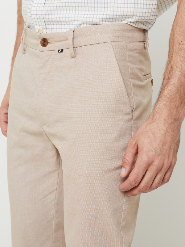 ODB Pantalon Chino En Tissu Chambray Coton Stretch Beige Photo principale