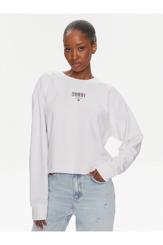 TOMMY JEANS Sweat Relaxed Fit Court Logo Print  -  Tommy Jeans - Femme YBR White Photo principale