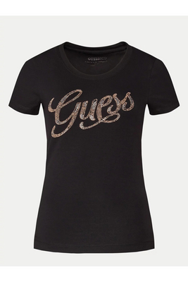GUESS Tshirt Coton Stretch Logo Strass  -  Guess Jeans - Femme JBLK Jet Black A996