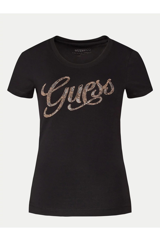 GUESS Tshirt Coton Stretch Logo Strass  -  Guess Jeans - Femme JBLK Jet Black A996 1082927