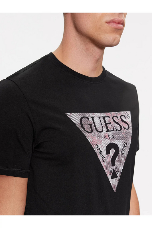 GUESS Tshirt Stretch Logo Triangle  -  Guess Jeans - Homme JBLK Jet Black A996 Photo principale