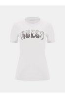 GUESS Tshirt Coton Regular Logo Sequins  -  Guess Jeans - Femme G011 Pure White