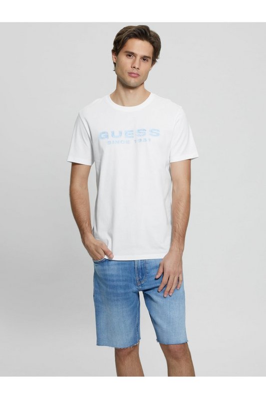 GUESS Tshirt Coton Stretch Logo Coll  -  Guess Jeans - Homme G011 Pure White 1082952