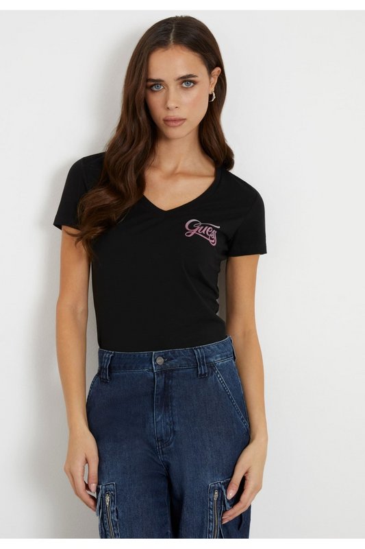 GUESS Tshirt Stretch Logo Frontal  -  Guess Jeans - Femme JBLK Jet Black A996 Photo principale