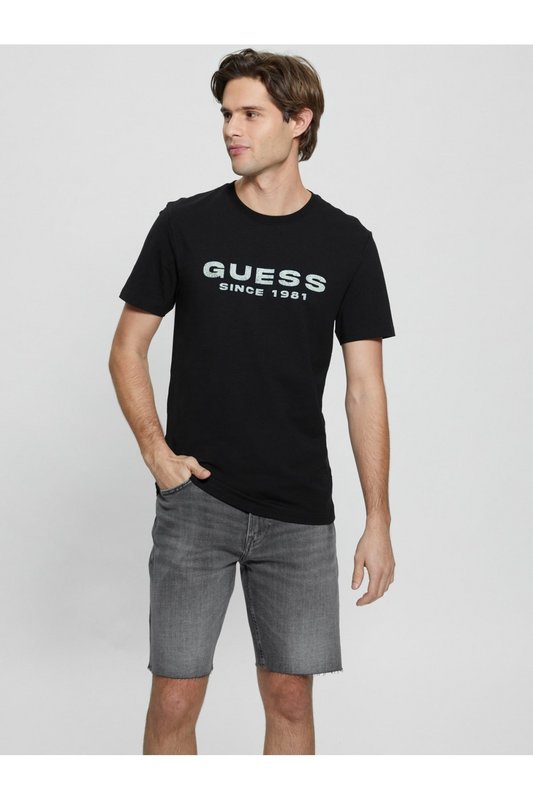 GUESS Tshirt Coton Stretch Logo Coll  -  Guess Jeans - Homme JBLK Jet Black A996 Photo principale
