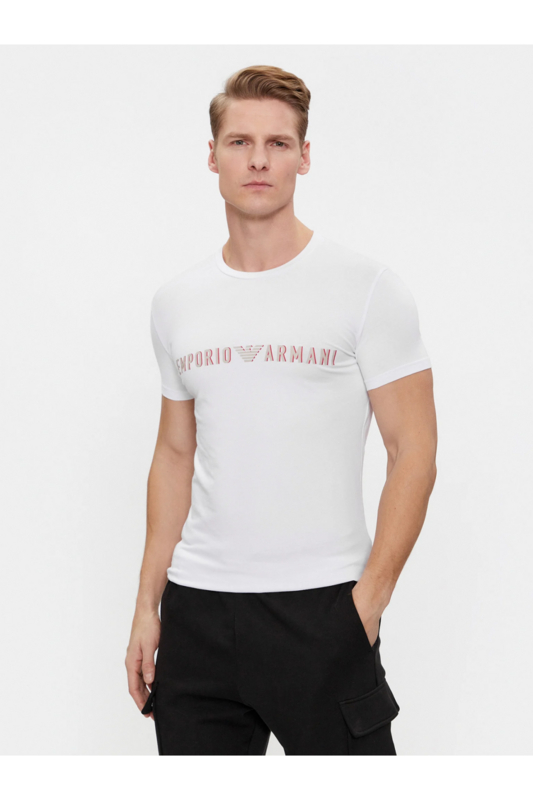 EMPORIO ARMANI Tshirt Stretch Logo Frontal  -  Emporio Armani - Homme 00010 BIANCO Photo principale