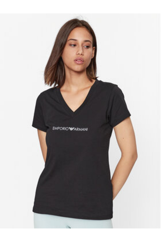 EMPORIO ARMANI Tshirt 100% Coton Logo Print  -  Emporio Armani - Femme 00020 NERO Photo principale