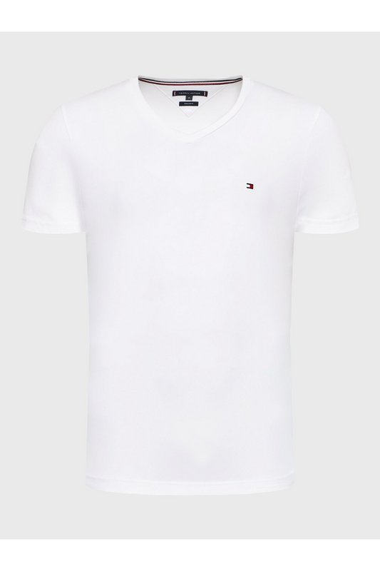 TOMMY HILFIGER Tshirt Uni Coton Stretch Slim Fit  -  Tommy Hilfiger - Homme YBR White Photo principale