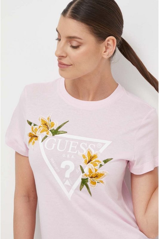 GUESS Tshirt Logo Triangle  -  Guess Jeans - Femme A61I DRAGON PINK Photo principale