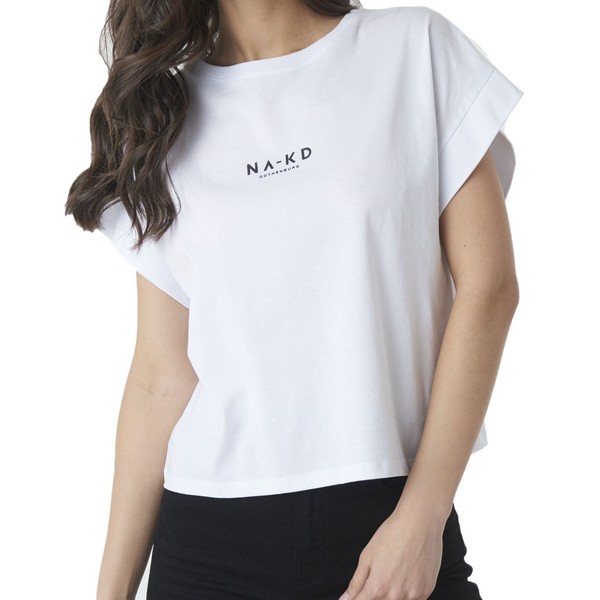 NA-KD Tee Shirt Nakd Logo Cropped Boxy Blanc 1083743