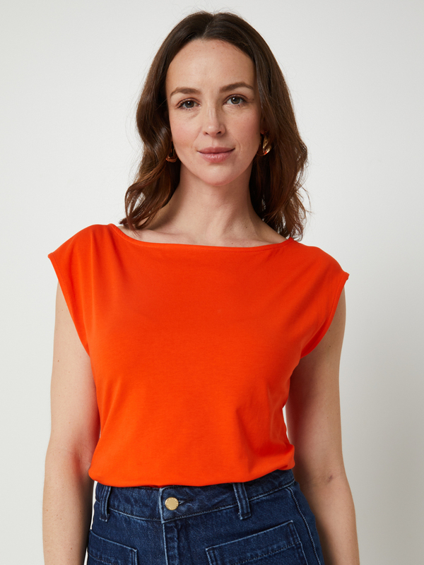 ESPRIT Tee-shirt Sans Manches Uni En Coton Stretch Orange