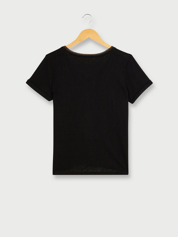 GRACE ET MILA Tee-shirt Loose Uni Encolure V Fantaisie Noir Photo principale