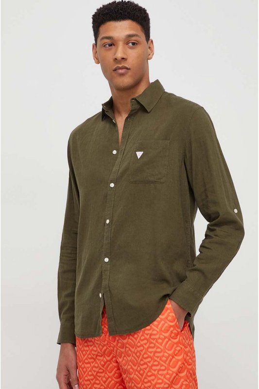 GUESS Chemise Regular Fit Lin  -  Guess Jeans - Homme G8F6 OLIVE MORNING Photo principale