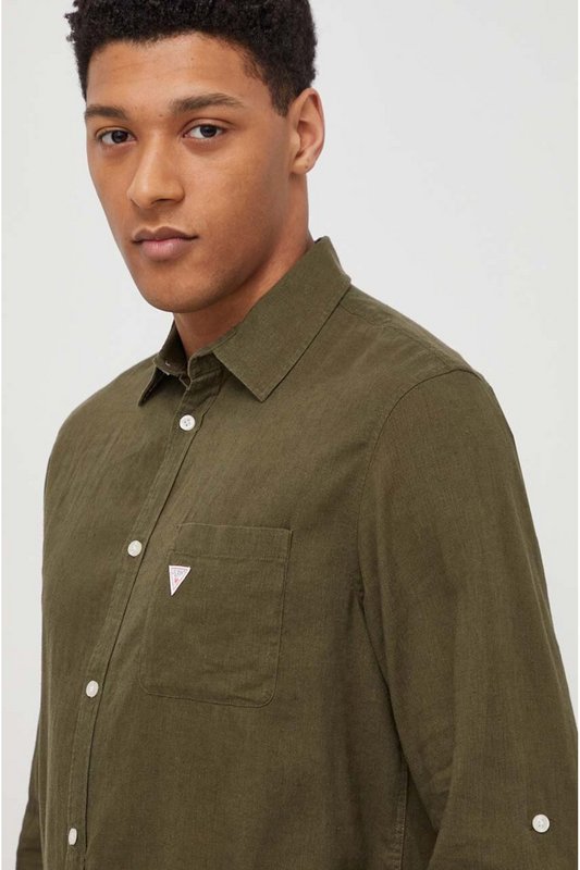 GUESS Chemise Regular Fit Lin  -  Guess Jeans - Homme G8F6 OLIVE MORNING Photo principale